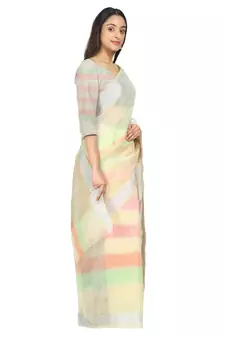White Woven Cotton Saree With Blouse