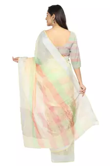 White Woven Cotton Saree With Blouse