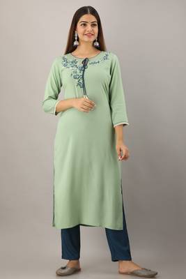 Light-green embroidered viscose embroidered-kurtis 1