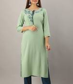 Light-green embroidered viscose embroidered-kurtis