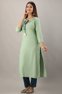 Light-green embroidered viscose embroidered-kurtis 2