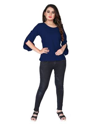 Blue Solid Crepe peplum top 1