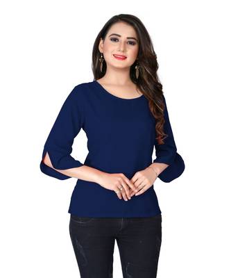 Blue Solid Crepe peplum top 2