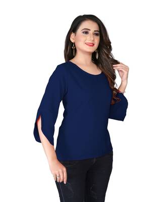 Blue Solid Crepe peplum top 3