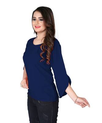 Blue Solid Crepe peplum top 4