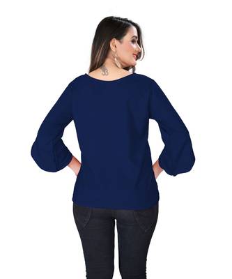 Blue Solid Crepe peplum top 5