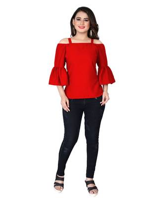 Red Solid Crepe peplum top 1