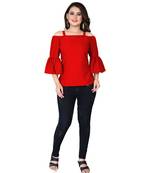 Red Solid Crepe peplum top