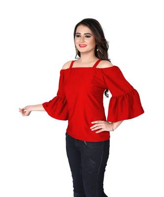 Red Solid Crepe peplum top 2