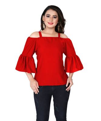 Red Solid Crepe peplum top 3