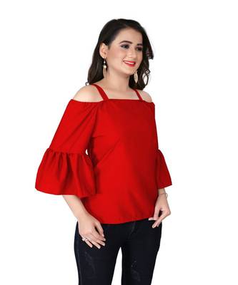 Red Solid Crepe peplum top 4