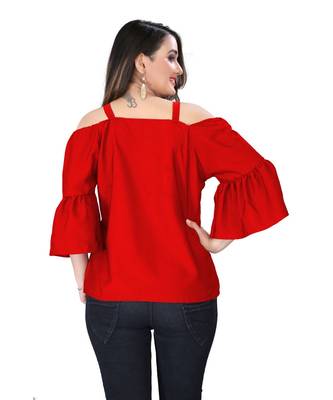 Red Solid Crepe peplum top 5