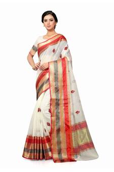 Off-White Woven Cotton Saree With Blouse
