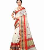 Off-White Woven Cotton Saree With Blouse