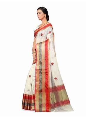 Off-White Woven Cotton Saree With Blouse 3