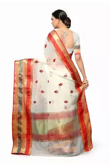 Off-White Woven Cotton Saree With Blouse