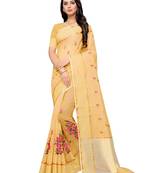 Yellow Embroidered Super Net Saree With Blouse