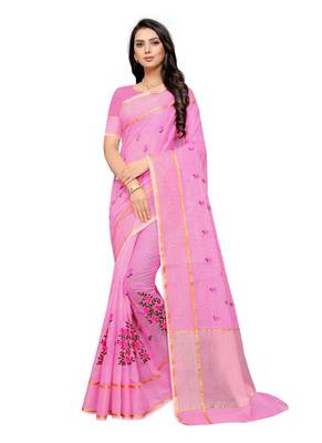 Pink Embroidered Super Net Saree With Blouse 1