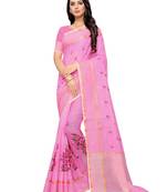 Pink Embroidered Super Net Saree With Blouse