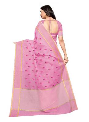 Pink Embroidered Super Net Saree With Blouse 2