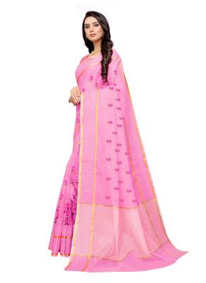 Pink Embroidered Super Net Saree With Blouse 3