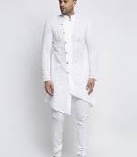 Embroidered White Chikankari Cotton Kurta-Pajama For Men