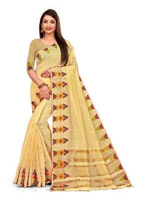 Yellow Woven Cotton Saree With Blouse 1
