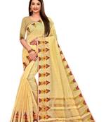 Yellow Woven Cotton Saree With Blouse
