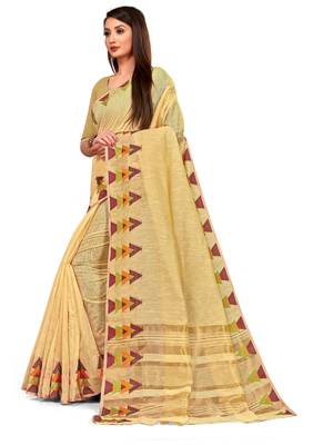Yellow Woven Cotton Saree With Blouse 2