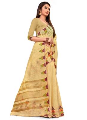 Yellow Woven Cotton Saree With Blouse 3