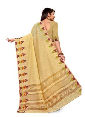 Yellow Woven Cotton Saree With Blouse 4