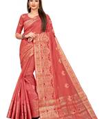 Pink Woven Cotton Saree With Blouse