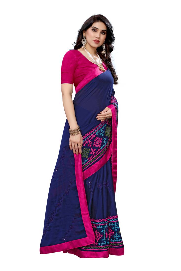 Beautiful Multicolor Embroidery Ari Work With Real Mirror Saree with Blouse