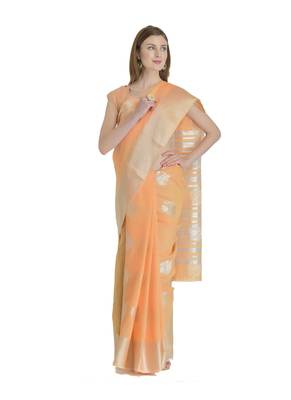 Orange Woven Tissue Saree With Blouse 1