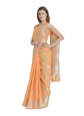 Orange Woven Tissue Saree With Blouse 2