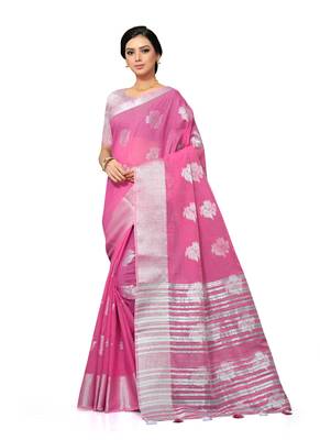 Pink Woven Tissue Saree With Blouse 1