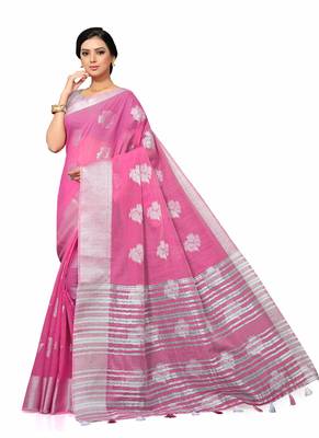 Pink Woven Tissue Saree With Blouse 2