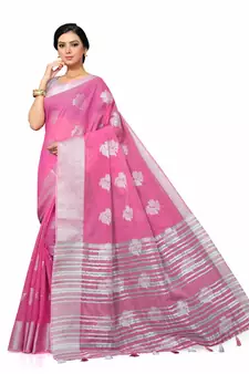 Pink Woven Tissue Saree With Blouse