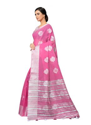 Pink Woven Tissue Saree With Blouse 3