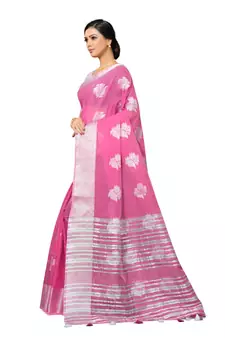 Pink Woven Tissue Saree With Blouse
