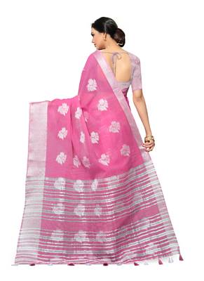 Pink Woven Tissue Saree With Blouse 4