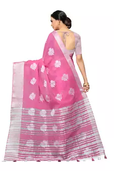 Pink Woven Tissue Saree With Blouse