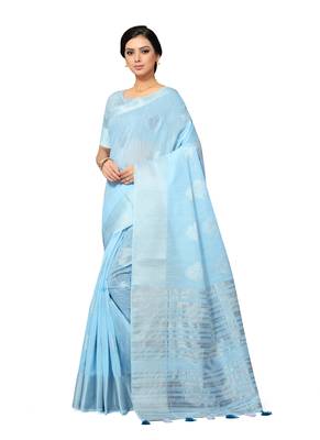 Light Blue Woven Tissue Saree With Blouse 1