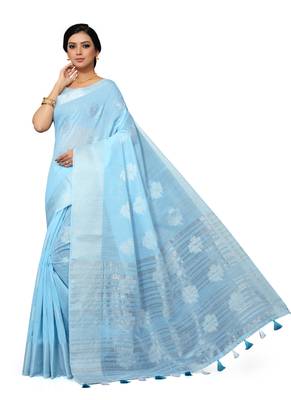 Light Blue Woven Tissue Saree With Blouse 2