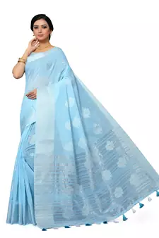 Light Blue Woven Tissue Saree With Blouse