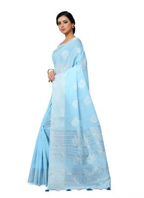 Light Blue Woven Tissue Saree With Blouse 3