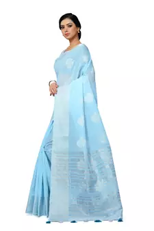Light Blue Woven Tissue Saree With Blouse