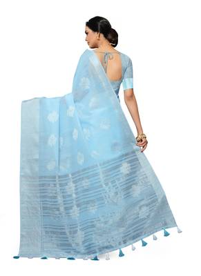 Light Blue Woven Tissue Saree With Blouse 4
