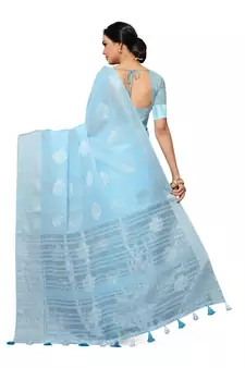 Light Blue Woven Tissue Saree With Blouse