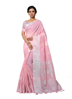 Pink Woven Tissue Saree With Blouse 1